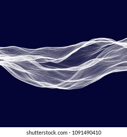 Abstract tecnology wave background. White threads on black or dark blue.
