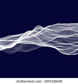 Abstract tecnology wave background. White threads on black or dark blue.