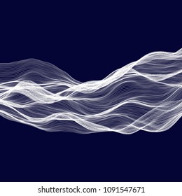 Abstract tecnology wave background. White threads on black or dark blue.