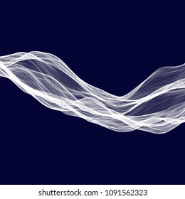 Abstract tecnology wave background. White threads on black or dark blue.