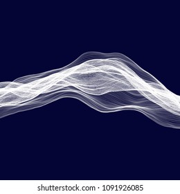 Abstract tecnology wave background. White threads on black or dark blue.