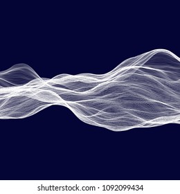 Abstract tecnology wave background. White threads on black or dark blue.