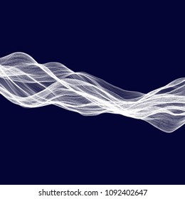Abstract tecnology wave background. White threads on black or dark blue.