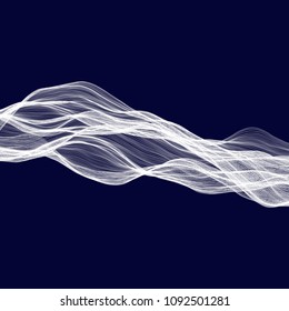 Abstract tecnology wave background. White threads on black or dark blue.