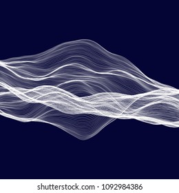 Abstract tecnology wave background. White threads on black or dark blue.