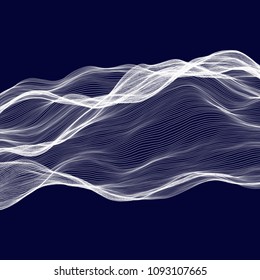 Abstract tecnology wave background. White threads on black or dark blue.