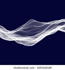 Abstract tecnology wave background. White threads on black or dark blue.