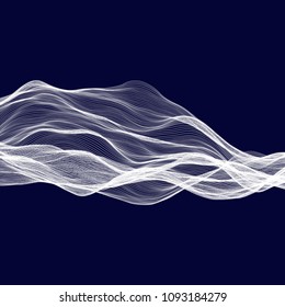 Abstract tecnology wave background. White threads on black or dark blue.