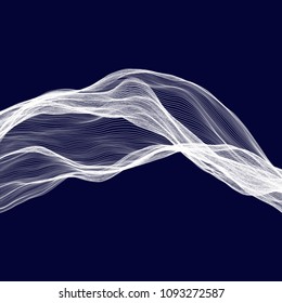 Abstract tecnology wave background. White threads on black or dark blue.