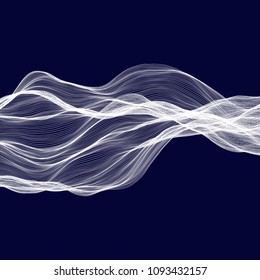 Abstract tecnology wave background. White threads on black or dark blue.