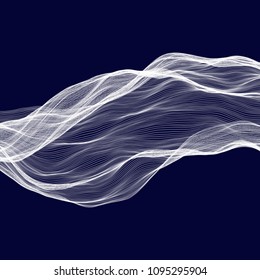 Abstract tecnology wave background. White threads on black or dark blue.