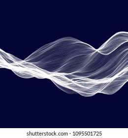 Abstract tecnology wave background. White threads on black or dark blue.