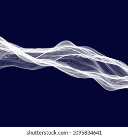 Abstract tecnology wave background. White threads on black or dark blue.