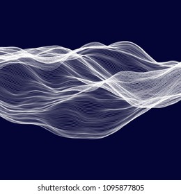 Abstract tecnology wave background. White threads on black or dark blue.