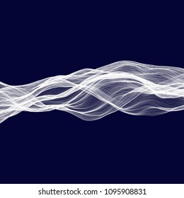 Abstract tecnology wave background. White threads on black or dark blue.