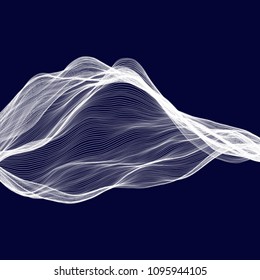 Abstract tecnology wave background. White threads on black or dark blue.