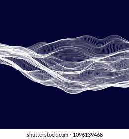 Abstract tecnology wave background. White threads on black or dark blue.