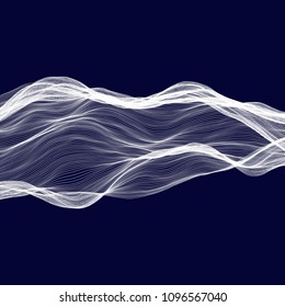 Abstract tecnology wave background. White threads on black or dark blue.