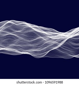 Abstract tecnology wave background. White threads on black or dark blue.