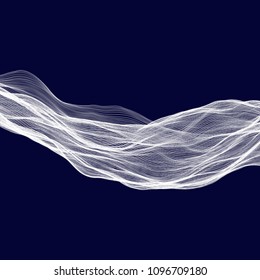 Abstract tecnology wave background. White threads on black or dark blue.