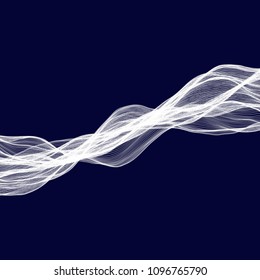 Abstract tecnology wave background. White threads on black or dark blue.