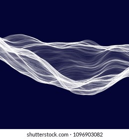 Abstract tecnology wave background. White threads on black or dark blue.