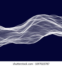 Abstract tecnology wave background. White threads on black or dark blue.
