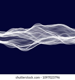 Abstract tecnology wave background. White threads on black or dark blue.