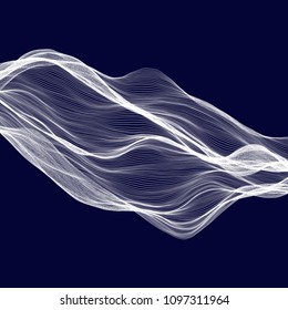 Abstract tecnology wave background. White threads on black or dark blue.