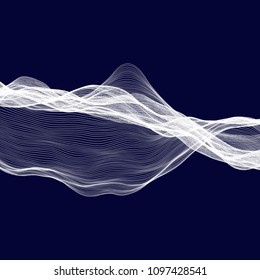 Abstract tecnology wave background. White threads on black or dark blue.
