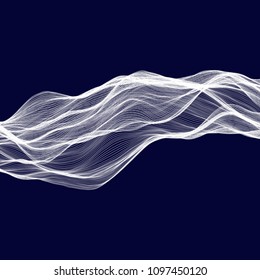 Abstract tecnology wave background. White threads on black or dark blue.