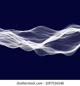 Abstract tecnology wave background. White threads on black or dark blue.