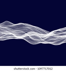 Abstract tecnology wave background. White threads on black or dark blue.