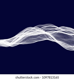Abstract tecnology wave background. White threads on black or dark blue.