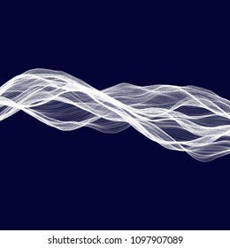 Abstract tecnology wave background. White threads on black or dark blue.