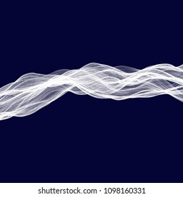Abstract tecnology wave background. White threads on black or dark blue.