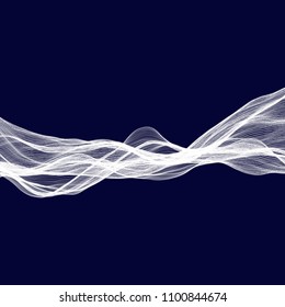 Abstract tecnology wave background. White threads on black or dark blue.