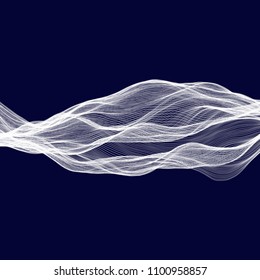 Abstract tecnology wave background. White threads on black or dark blue.