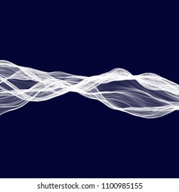 Abstract tecnology wave background. White threads on black or dark blue.