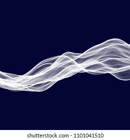 Abstract tecnology wave background. White threads on black or dark blue.