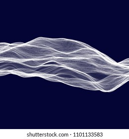 Abstract tecnology wave background. White threads on black or dark blue.