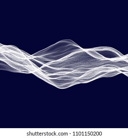 Abstract tecnology wave background. White threads on black or dark blue.