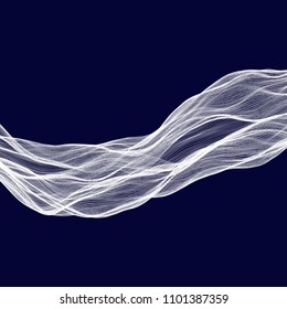 Abstract tecnology wave background. White threads on black or dark blue.