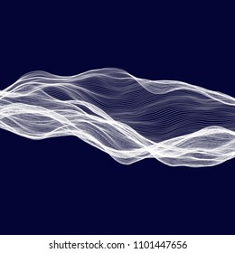 Abstract tecnology wave background. White threads on black or dark blue.