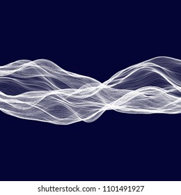Abstract tecnology wave background. White threads on black or dark blue.