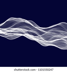 Abstract tecnology wave background. White threads on black or dark blue.