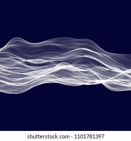Abstract tecnology wave background. White threads on black or dark blue.