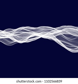 Abstract tecnology wave background. White threads on black or dark blue.