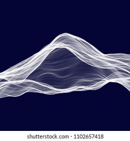 Abstract tecnology wave background. White threads on black or dark blue.
