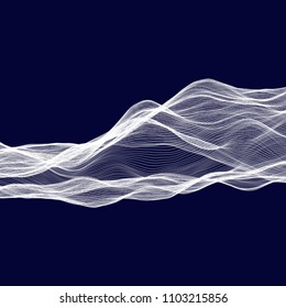 Abstract tecnology wave background. White threads on black or dark blue.